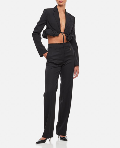 Shop Jacquemus Le Pantalon Ficelle Wool Trousers In Black