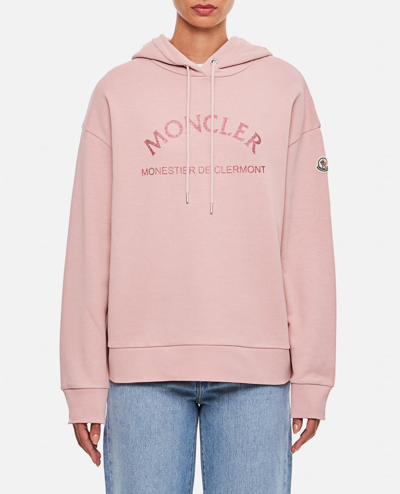 Shop Moncler Cotton Logo Hoodie In Rose