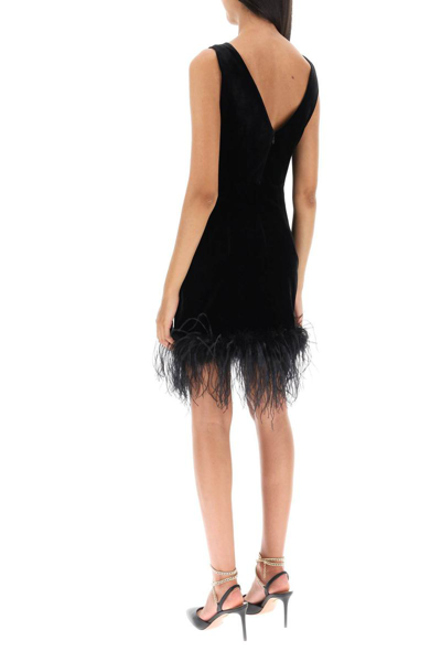 Shop Alessandra Rich Velvet Mini Dress With Ostrich Feathers In Black