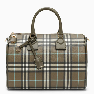 Shop Burberry Medium Olive Check Bowling Bag In Green