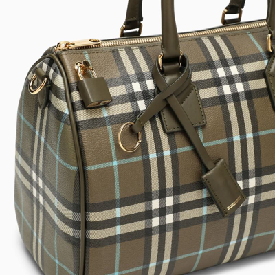 Shop Burberry Medium Olive Check Bowling Bag In Green