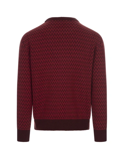 Shop Lanvin Sweater With And Burgundy Chevron Motif In Red