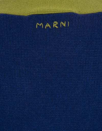 Shop Marni Color-block Cashmere Cardigan In Blue