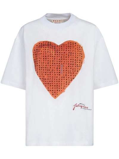 Shop Marni Heart-print Cotton T-shirt In White
