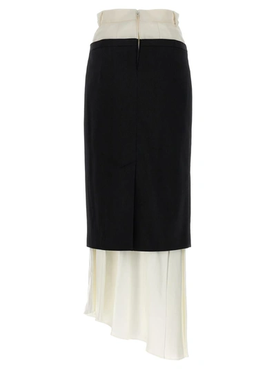 Shop Mm6 Maison Margiela Double Layer Midi Skirt In White/black