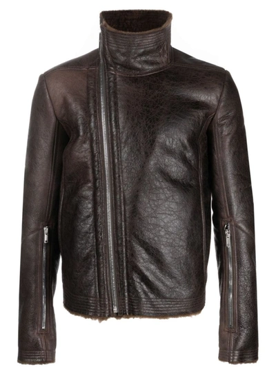 Shop Rick Owens Bauhaus Leather Jacket In Brown