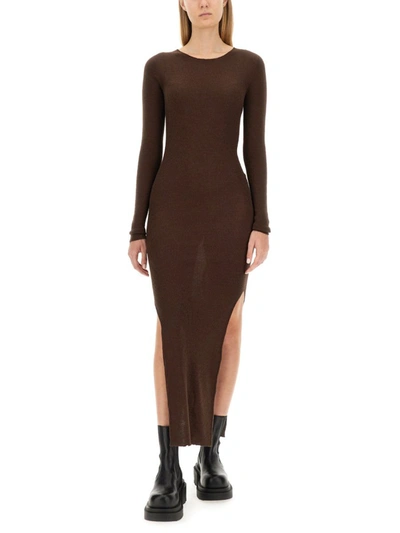 Shop Rick Owens Dress With Side Slits In Brown