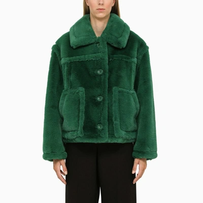 Shop Stand Studio Short Faux Fur Jacket In Green