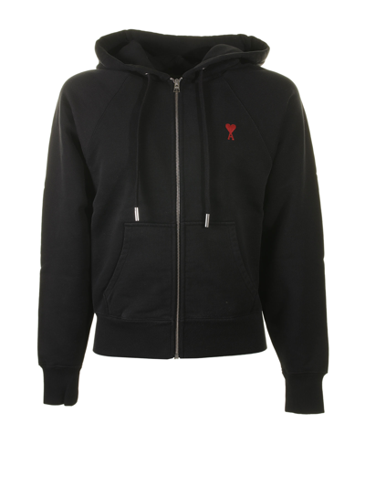 Shop Ami Alexandre Mattiussi Hoodie With Zip And Logo In Black
