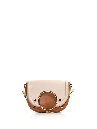 Shop See By Chloé Mara Shoulder Bag In Two-tone Leather In Cement Beige