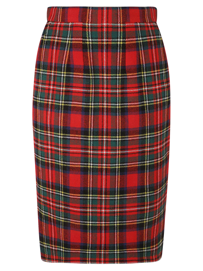 Shop Saint Laurent Check Back Zip Skirt In Rouge