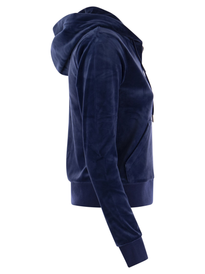 Shop Juicy Couture Cotton Velvet Hoodie In Blue