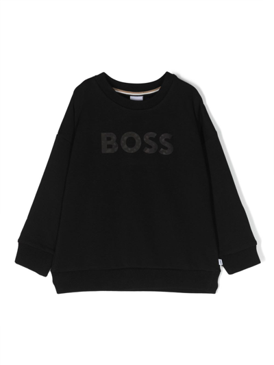 Shop Hugo Boss Felpa Nera In Misto Cotone Bambino In Bianco