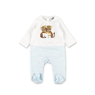 Shop Dolce & Gabbana Set Con Tutina Bavetta E Cappello In Cotone Baby Boy In Celeste