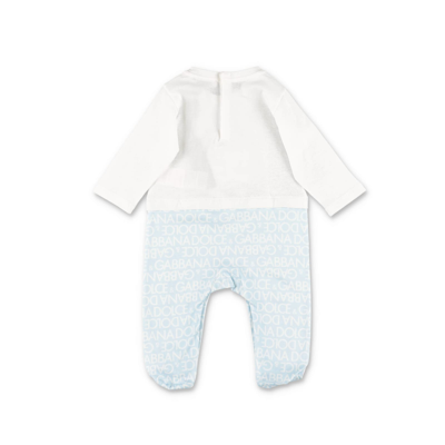 Shop Dolce & Gabbana Set Con Tutina Bavetta E Cappello In Cotone Baby Boy In Celeste