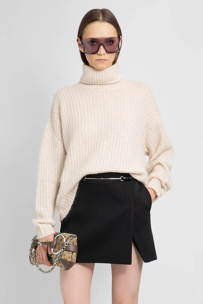 Gucci Turtleneck Cropped Ribbed Knit Sweater In Off-white