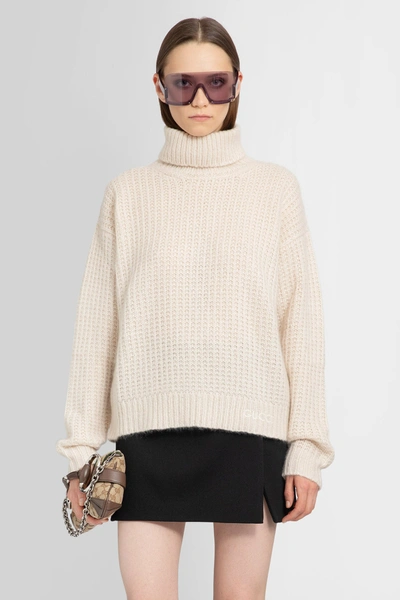 Gucci Turtleneck Cropped Ribbed Knit Sweater In Off-white