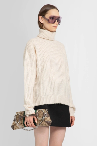 Gucci Turtleneck Cropped Ribbed Knit Sweater In Off-white