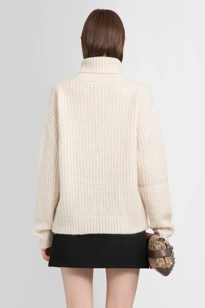 Gucci Turtleneck Cropped Ribbed Knit Sweater In Off-white