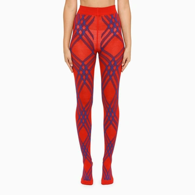 Shop Burberry Check Wool-blend Tights In Red