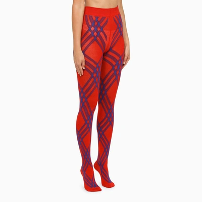 Shop Burberry Check Wool-blend Tights In Red