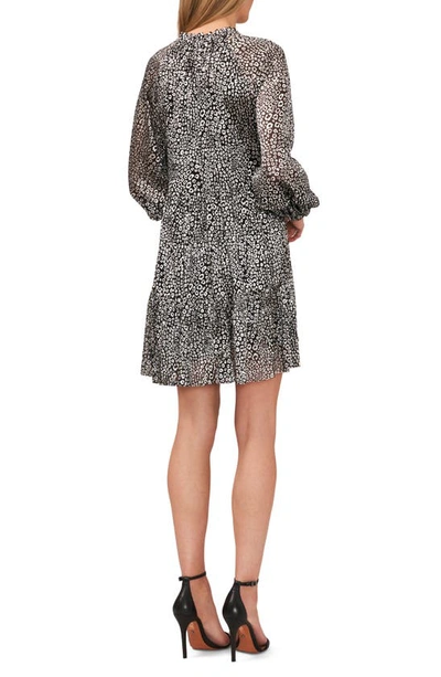 Cece Metallic Abstract Print Long Sleeve Babydoll Dress In Rich Black
