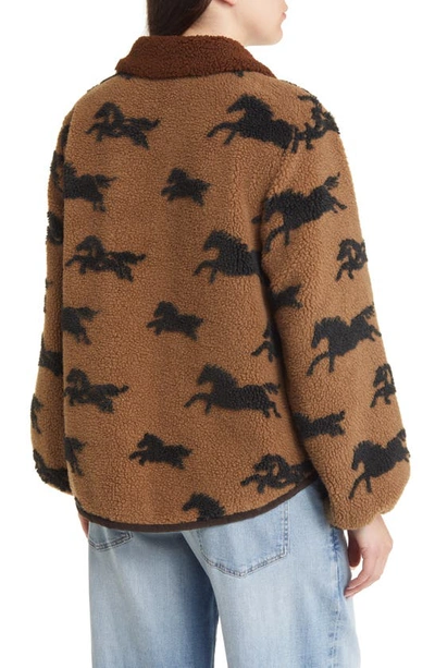 Shop The Great . The Pasture Horse Print Fleece Jacket In Light Hickory