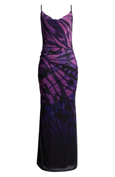Afrm Gillian Maxi Dress In Purple Mesh With Butterfly Ombre Print In Butterfly Ombre