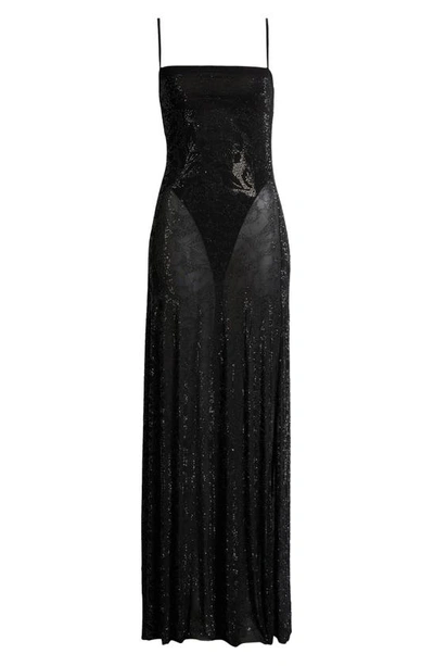 Afrm Shea Rhinestone Maxi Dress In Noir