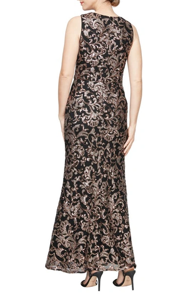 Shop Alex Evenings Sequin Sleeveless Gown In Black/ Copper