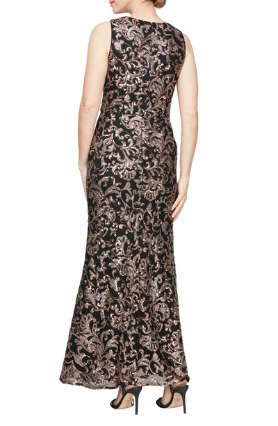 Shop Alex Evenings Sequin Sleeveless Gown In Black/ Copper