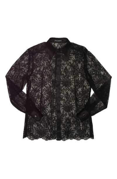Shop Dolce & Gabbana Sheer Lace Button-up Shirt In Black