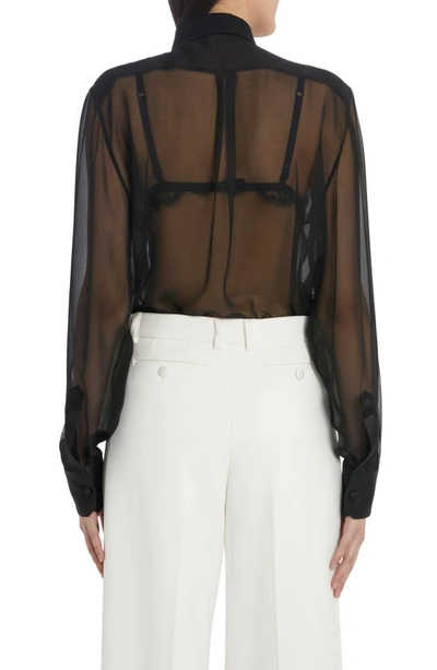 Shop Dolce & Gabbana Sheer Stretch Silk Chiffon Blouse In Black