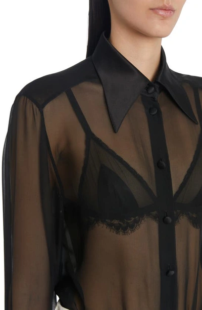 Shop Dolce & Gabbana Sheer Stretch Silk Chiffon Blouse In Black