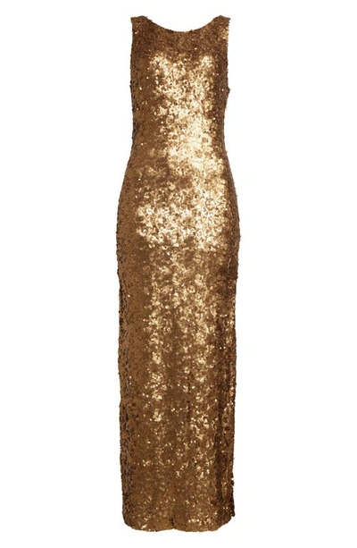 Shop Bytimo Sequin Sleeveless Maxi Dress In Golden