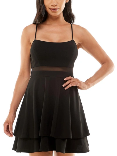Shop Emerald Sundae Juniors Womens Ilusion-waist Mini Fit & Flare Dress In Black