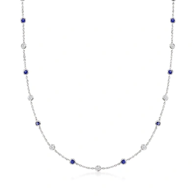 Ross-simons Cz And Simulated Sapphire Station Necklace In Sterling Silver In Multi