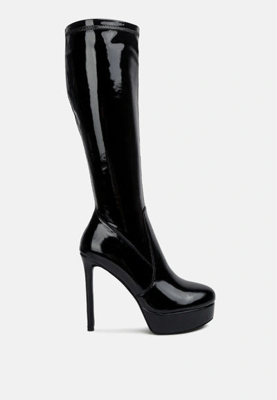 Shop London Rag Shawtie High Heel Stretch Patent Calf Boots In Black