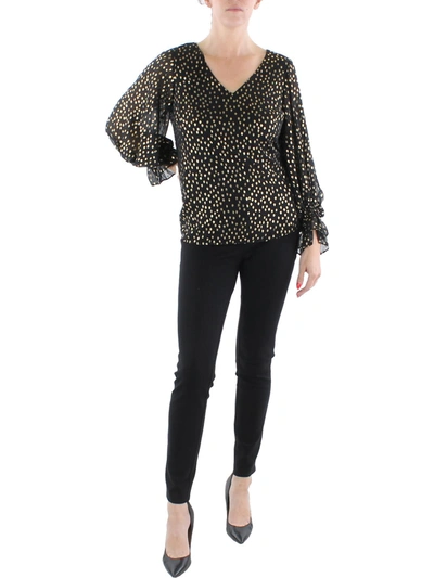 Shop Vince Camuto Holiday Hues Womens Pull Over V-neck Blouse In Black