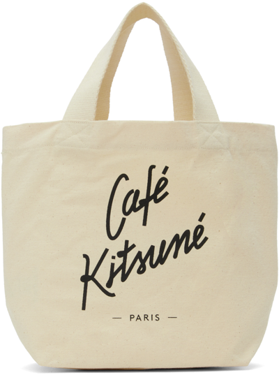 Shop Maison Kitsuné Beige Mini 'café Kitsuné' Tote In Lt Latte