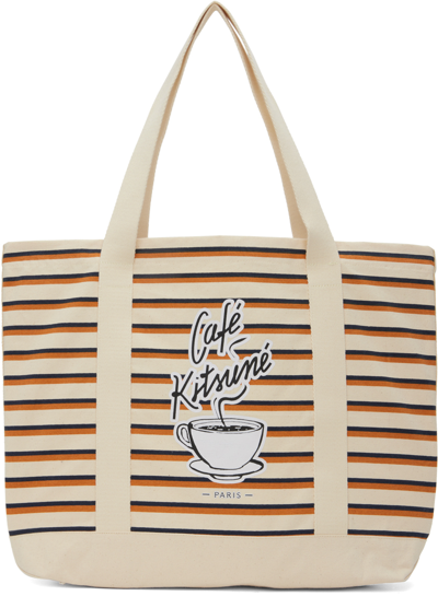 Shop Maison Kitsuné Off-white Coffee Cup Tote In S860 Fox/white/navy