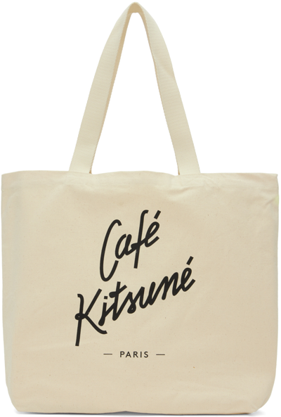Shop Maison Kitsuné Beige 'café Kitsuné' Tote In Lt Latte