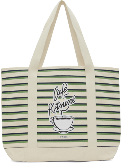 Shop Maison Kitsuné Off-white Coffee Cup Tote In S323 Matcha/white/na