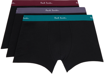 Shop Paul Smith Three-pack Black Contrast Waistband Boxer Briefs In 79 Blacks
