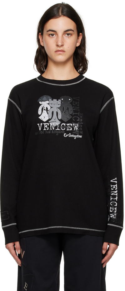Shop Venicew Black Printed Long Sleeve T-shirt In Kingdom Black