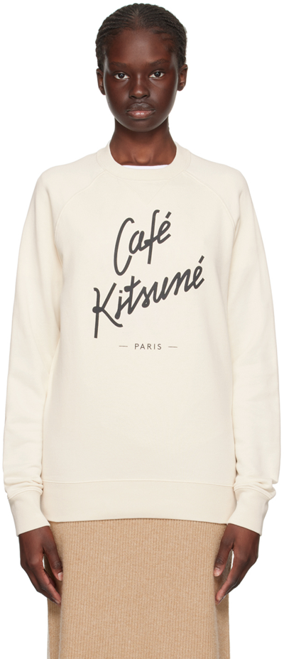 Shop Maison Kitsuné Off-white 'café Kitsuné' Sweatshirt In Latte
