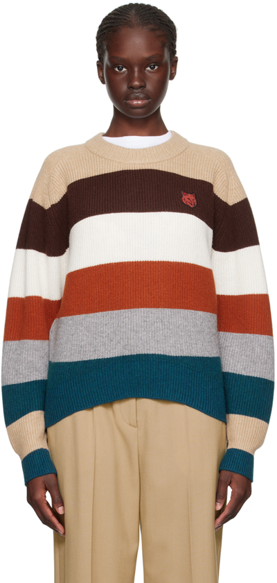 Shop Maison Kitsuné Multicolor Bold Fox Head Sweater In Multico Stripes