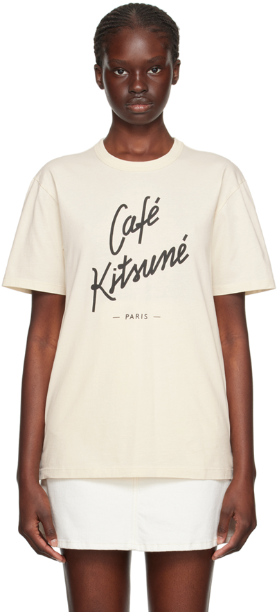Shop Maison Kitsuné Off-white 'café Kitsuné' T-shirt In Latte