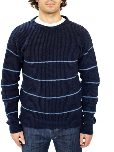 Shop Benson Mens Stripes Knit Crewneck Sweater In Blue