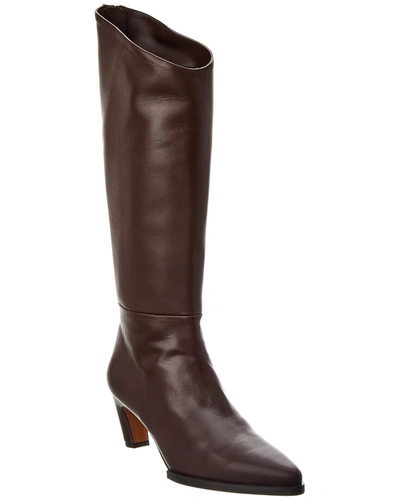 Shop Frame Le Parker Leather Knee-high Boot In Brown